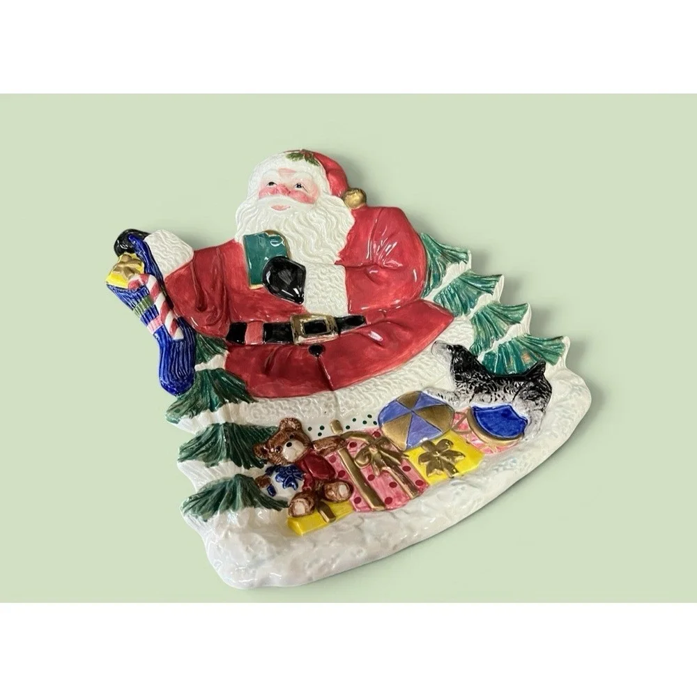 Fitz & Floyd Omnibus 1996 Santa Claus Canape Snack Desert Cookie Plate Bowl Xmas